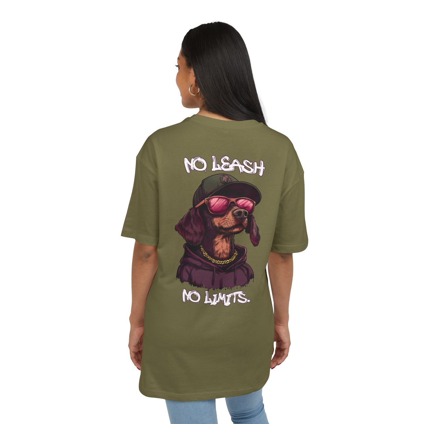 No Leash, No Limits – Hip Hop Dog Next Level Oversized Tee Streetwear Backprint