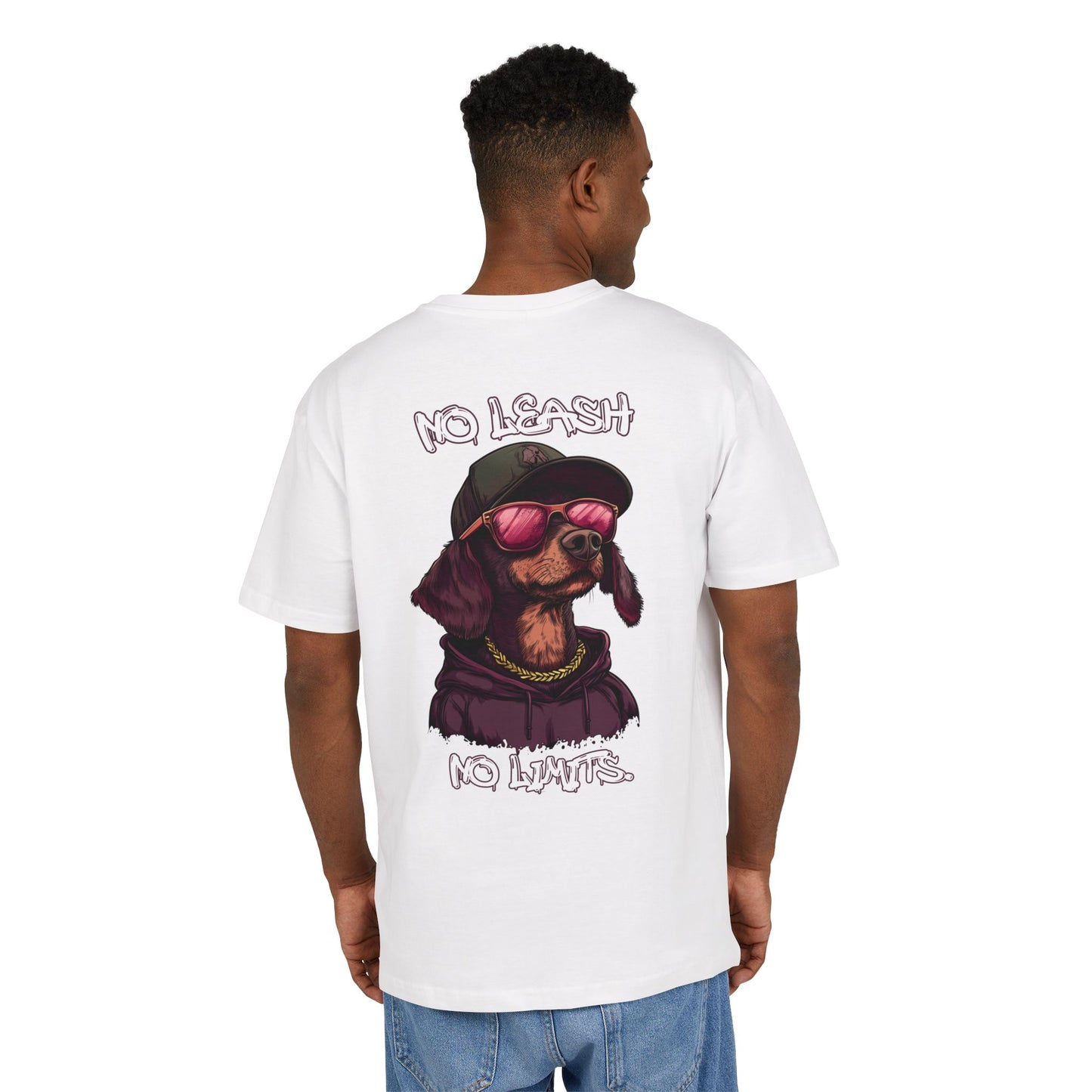 No Leash, No Limits – Hip Hop Dog Next Level Oversized Tee Streetwear Backprint