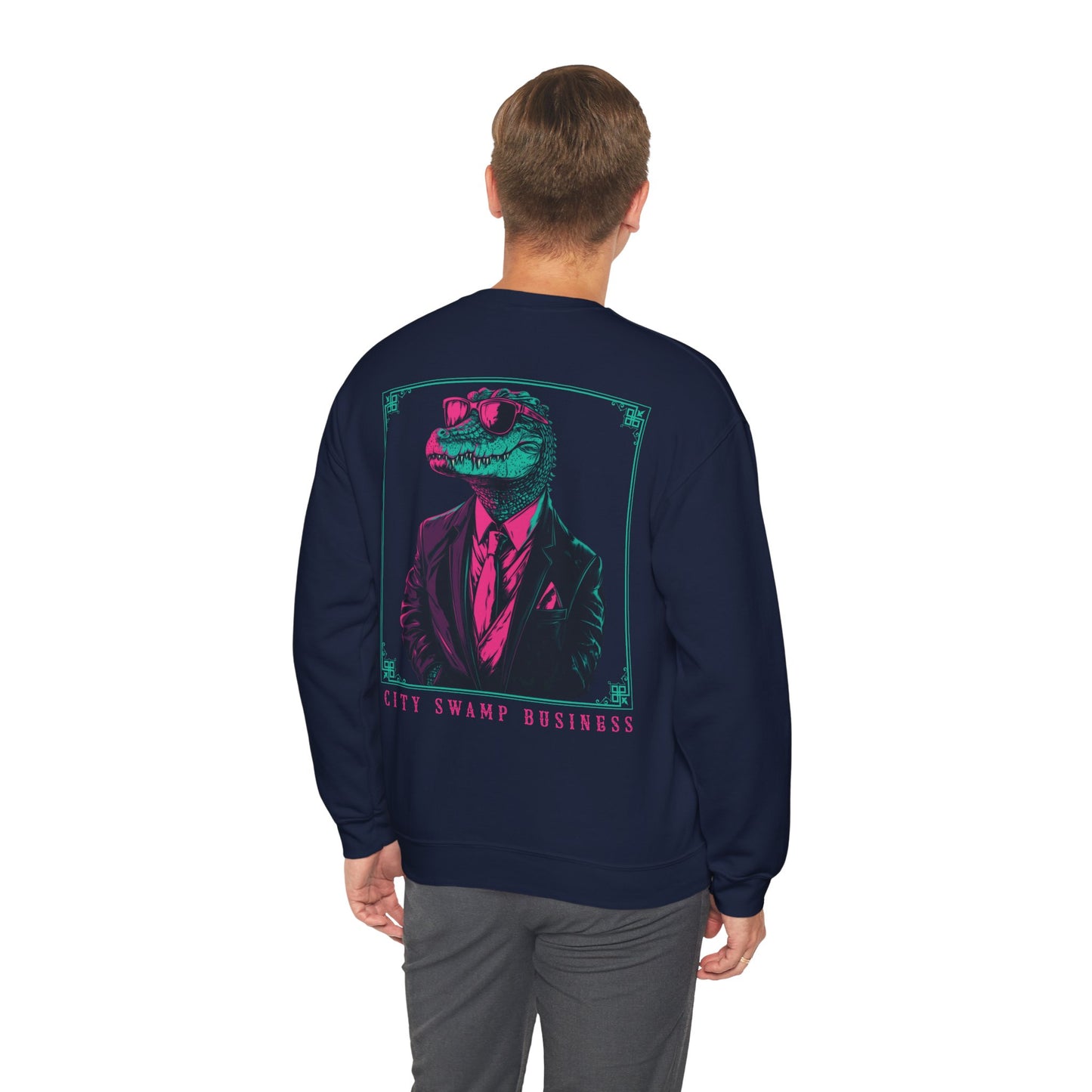 City Swamp Business – Neon Alligator Deluxe Sweatshirt Backprint
