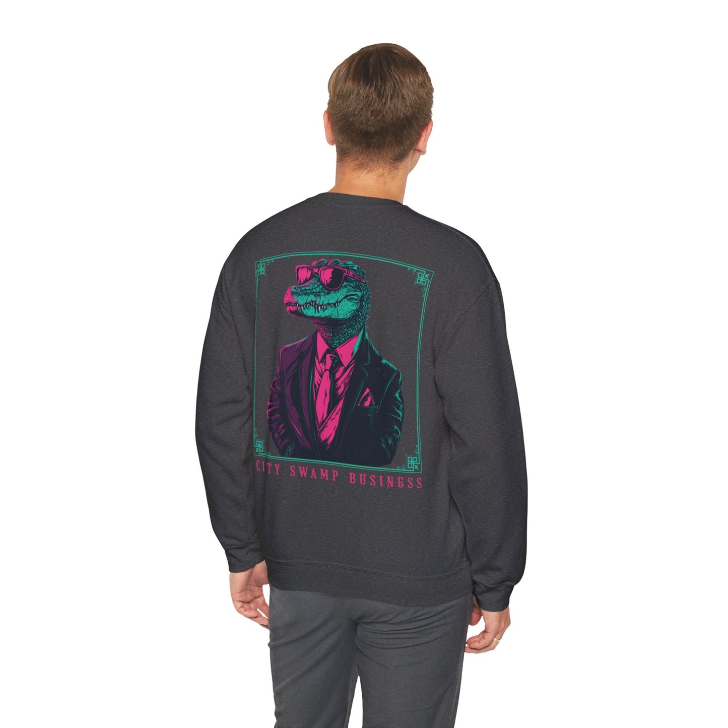 City Swamp Business – Neon Alligator Deluxe Sweatshirt Backprint
