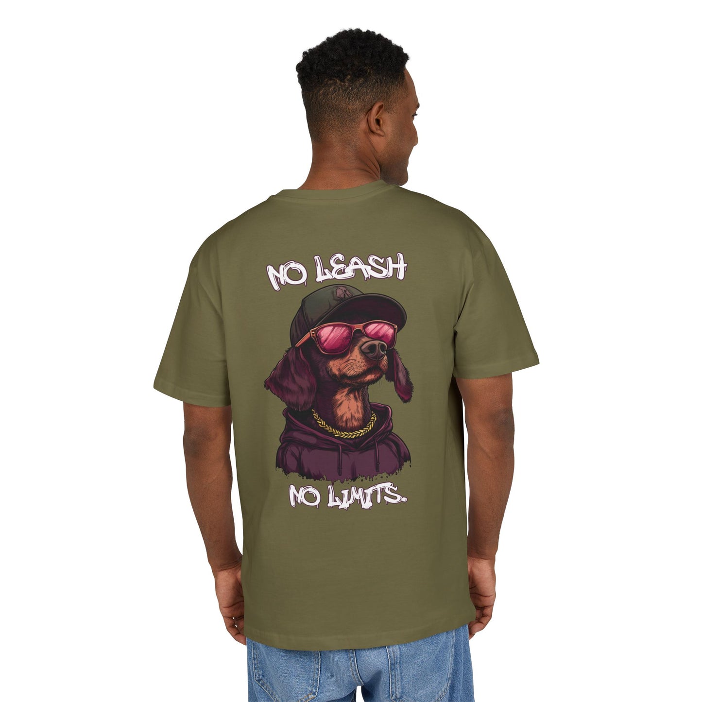No Leash, No Limits – Hip Hop Dog Next Level Oversized Tee Streetwear Backprint