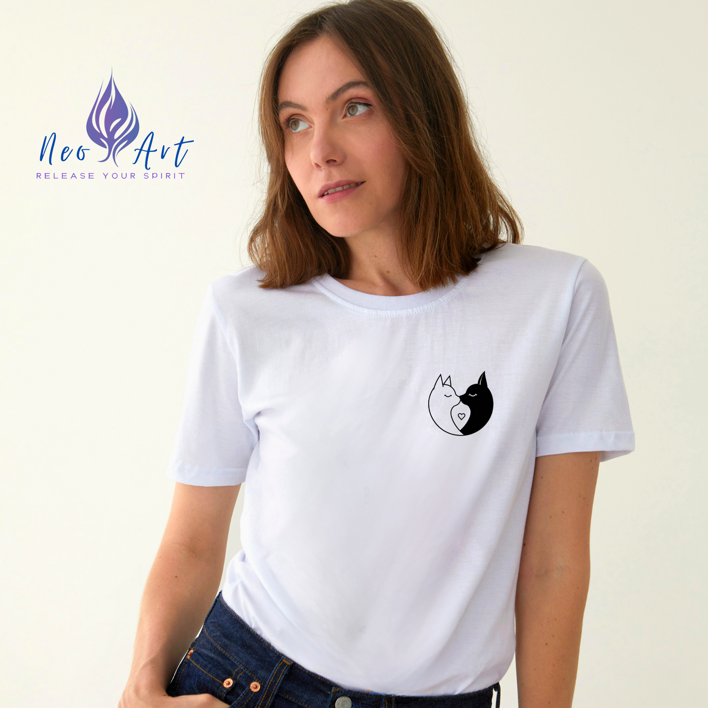 Yin-Yang Cat Love T-Shirt – Minimalistisches Valentinstagsgeschenk für Paare &amp; Katzenliebhaber