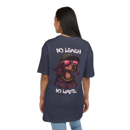 No Leash, No Limits – Hip Hop Dog Next Level Oversized Tee Streetwear Backprint