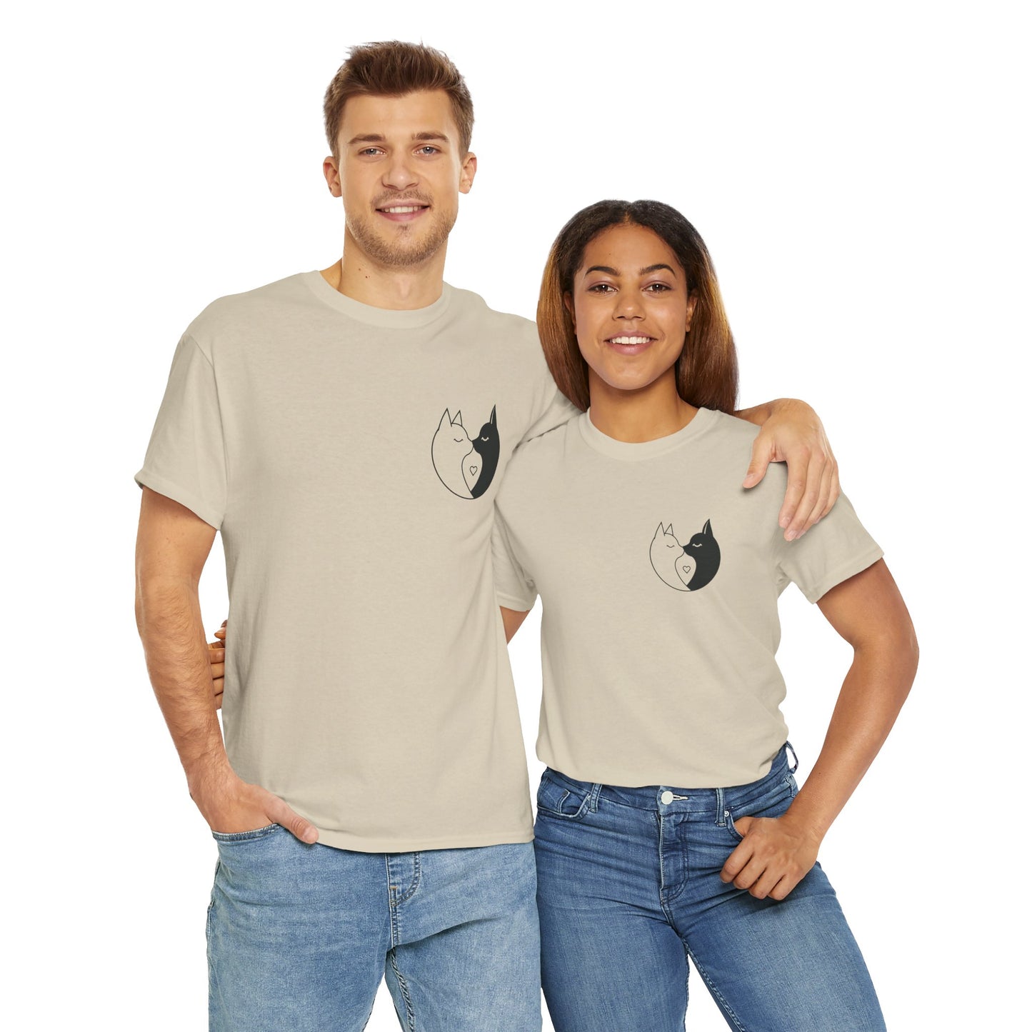 Yin-Yang Cat Love T-Shirt – Minimalistisches Valentinstagsgeschenk für Paare &amp; Katzenliebhaber