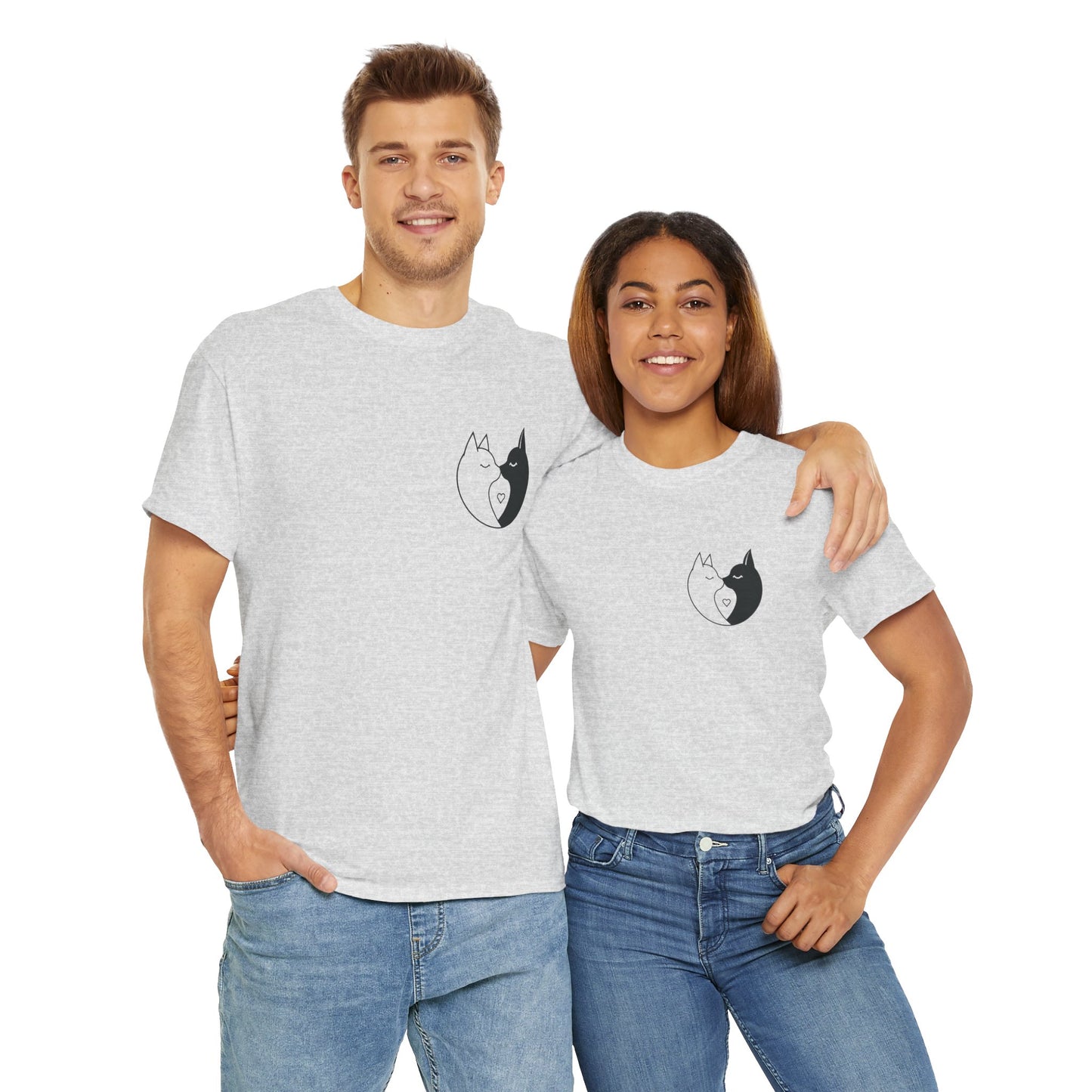 Yin-Yang Cat Love T-Shirt – Minimalistisches Valentinstagsgeschenk für Paare &amp; Katzenliebhaber