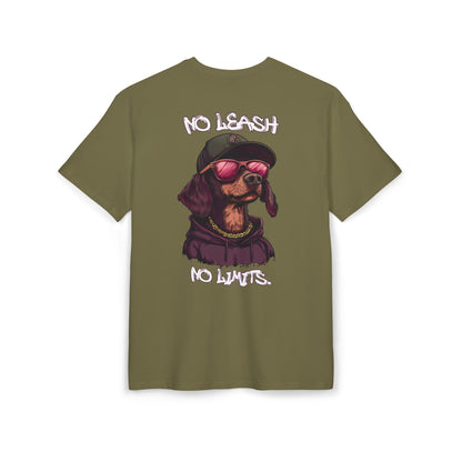 No Leash, No Limits – Hip Hop Dog Next Level Oversized Tee Streetwear Backprint