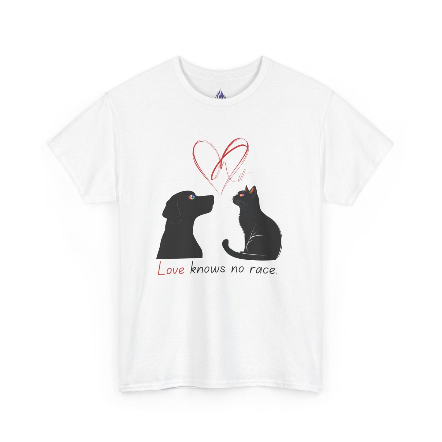 Love Knows No Race T-Shirt – Minimalist Cat & Dog Design for Valentine’s Day