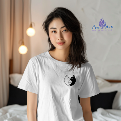 Yin-Yang Cat Love T-Shirt – Minimalistisches Valentinstagsgeschenk für Paare &amp; Katzenliebhaber