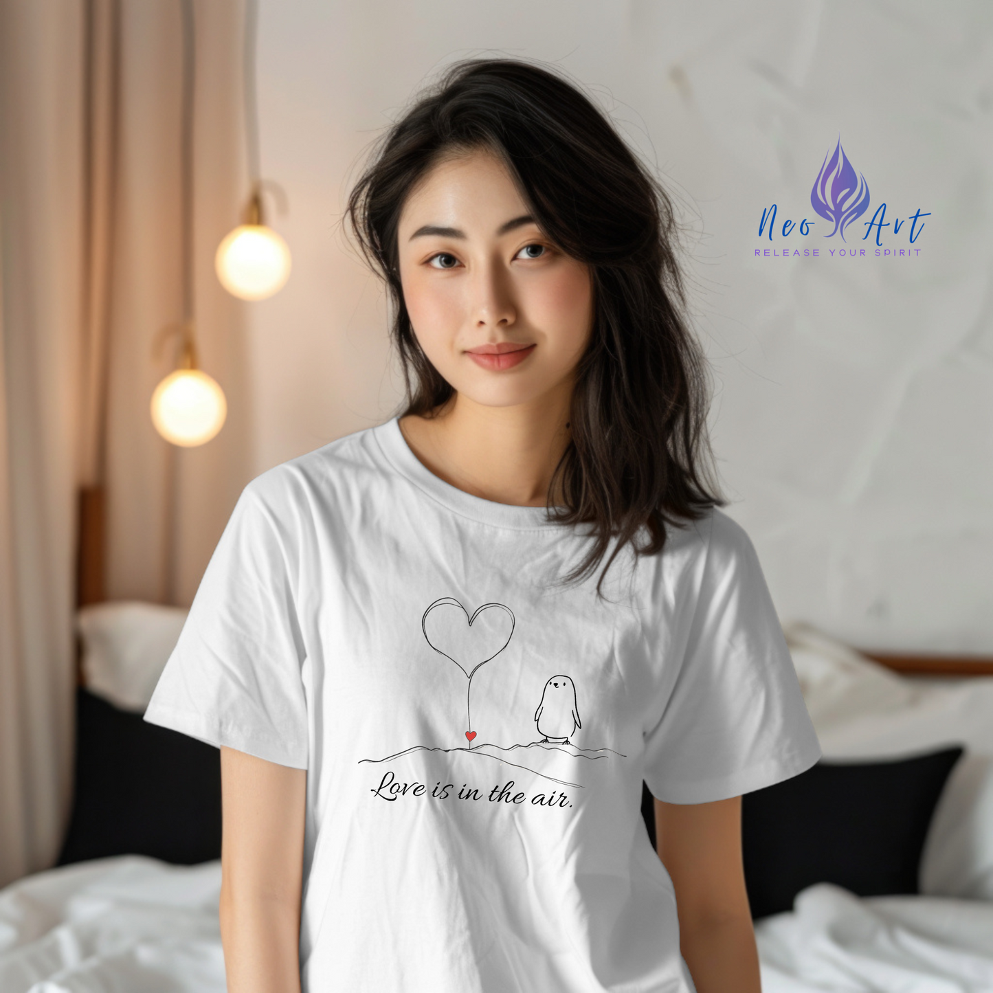 Love Is in the Air T-Shirt – Minimalistisches romantisches Pinguin-Design zum Valentinstag