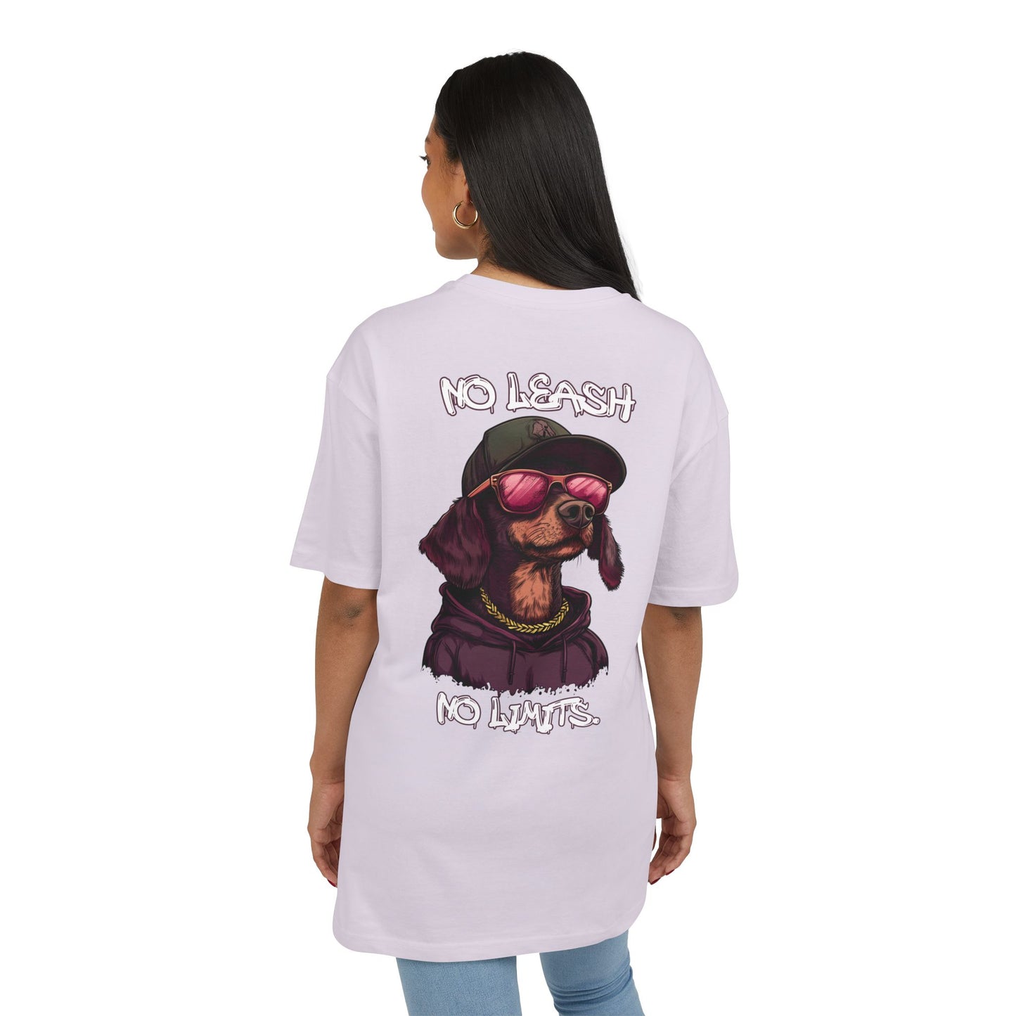 No Leash, No Limits – Hip Hop Dog Next Level Oversized Tee Streetwear Backprint