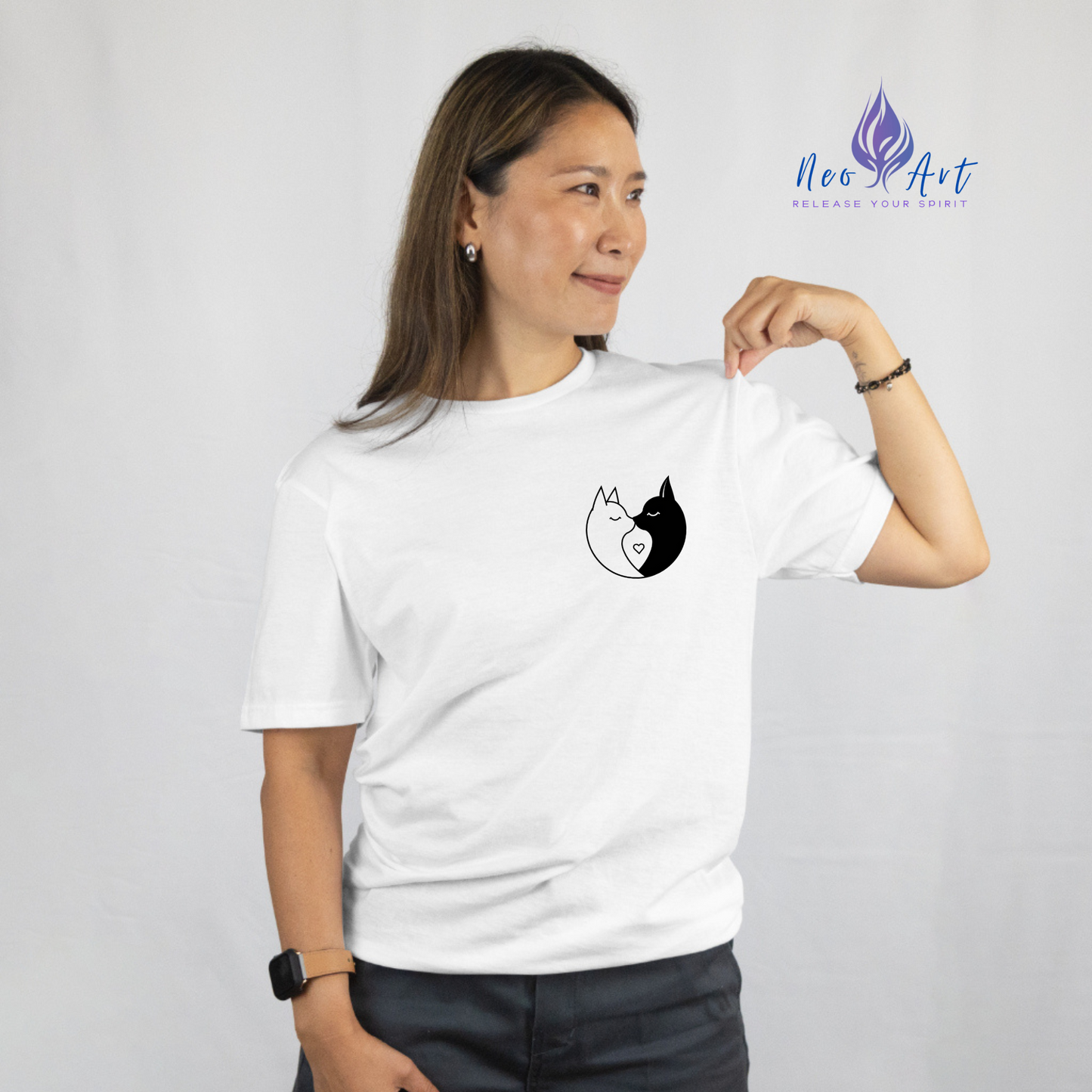 Yin-Yang Cat Love T-Shirt – Minimalistisches Valentinstagsgeschenk für Paare &amp; Katzenliebhaber