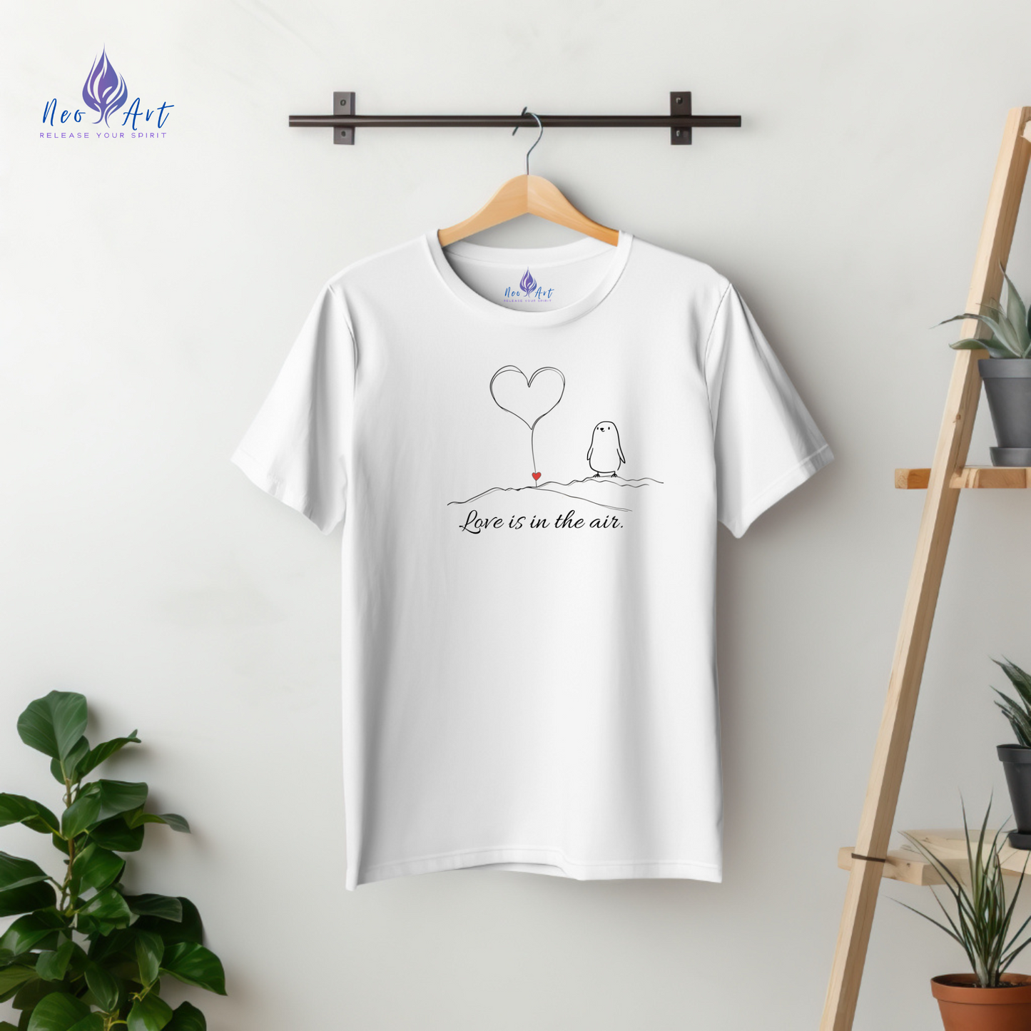 Love Is in the Air T-Shirt – Minimalistisches romantisches Pinguin-Design zum Valentinstag