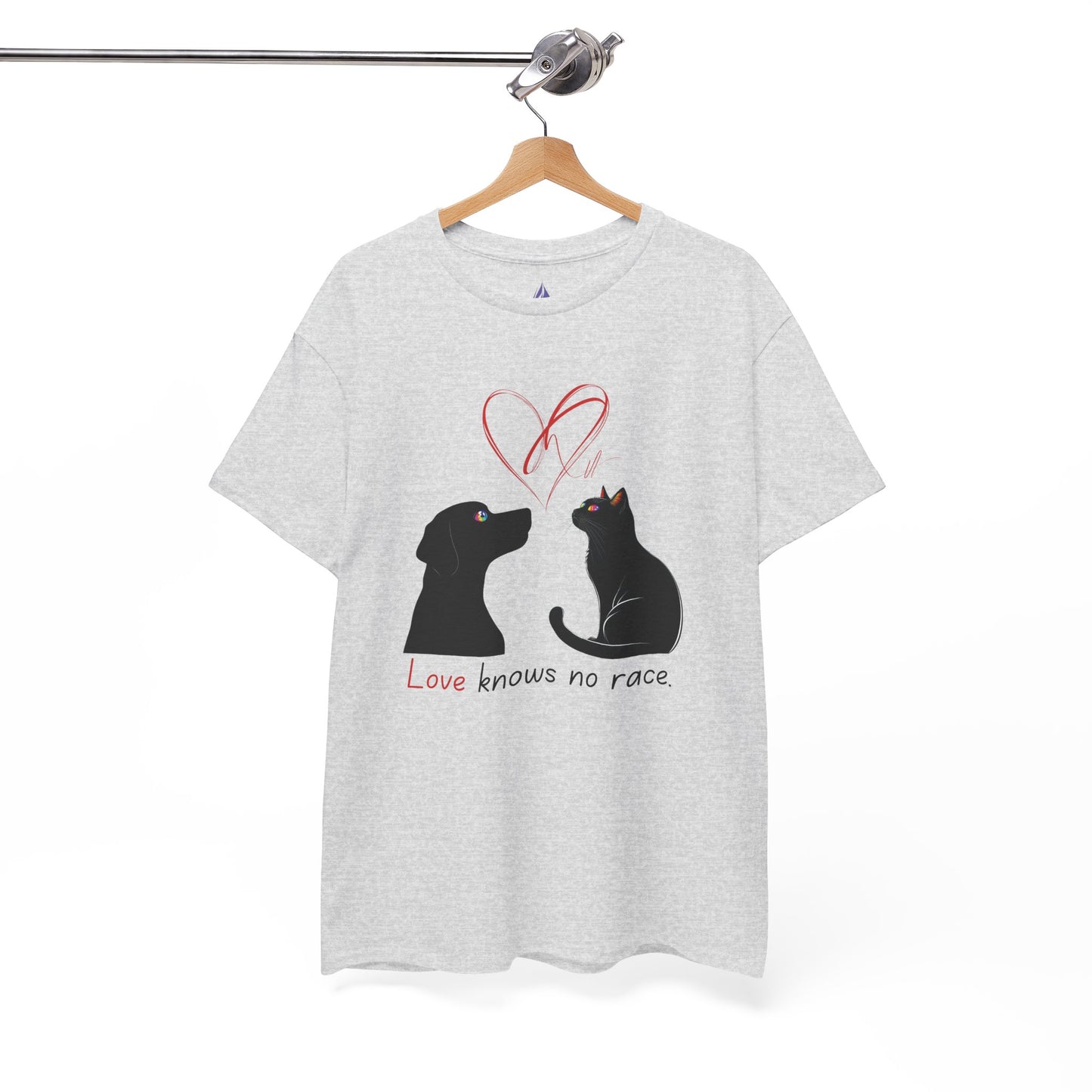 Love Knows No Race T-Shirt – Minimalist Cat & Dog Design for Valentine’s Day