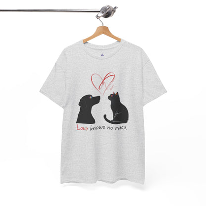 Love Knows No Race T-Shirt – Minimalist Cat & Dog Design for Valentine’s Day