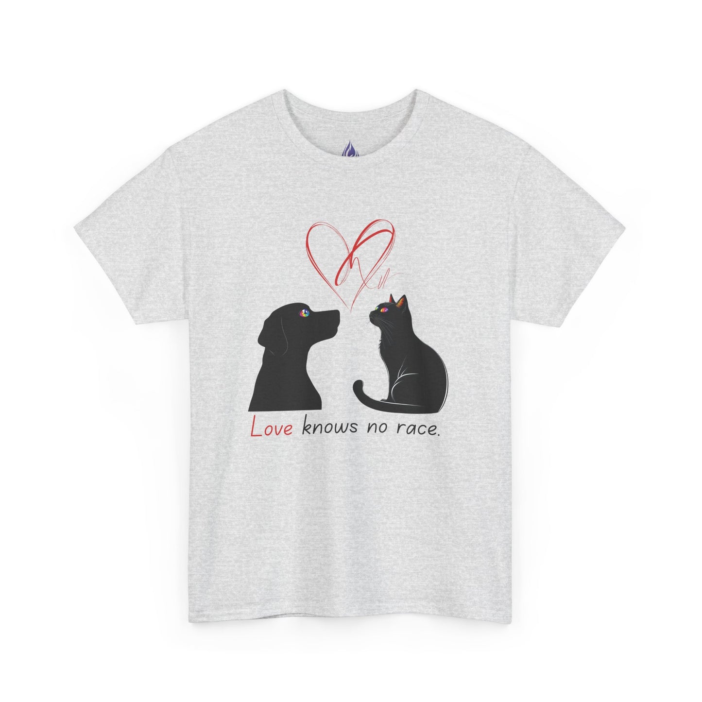 Love Knows No Race T-Shirt – Minimalist Cat & Dog Design for Valentine’s Day