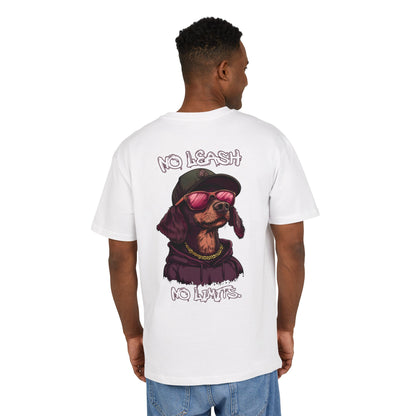 No Leash, No Limits – Hip Hop Dog Next Level Oversized Tee Streetwear Backprint