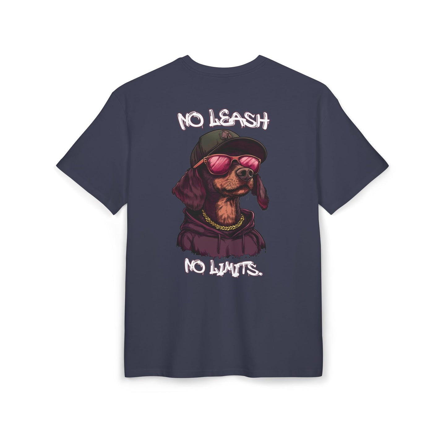 No Leash, No Limits – Hip Hop Dog Next Level Oversized Tee Streetwear Backprint