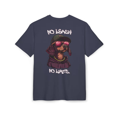 No Leash, No Limits – Hip Hop Dog Next Level Oversized Tee Streetwear Backprint