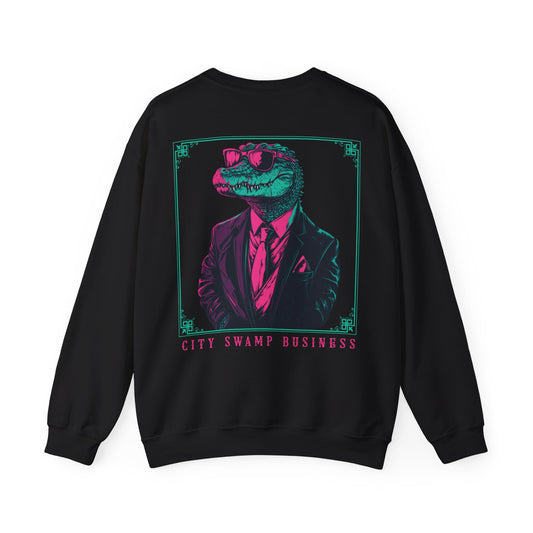 City Swamp Business – Neon Alligator Deluxe Sweatshirt Backprint