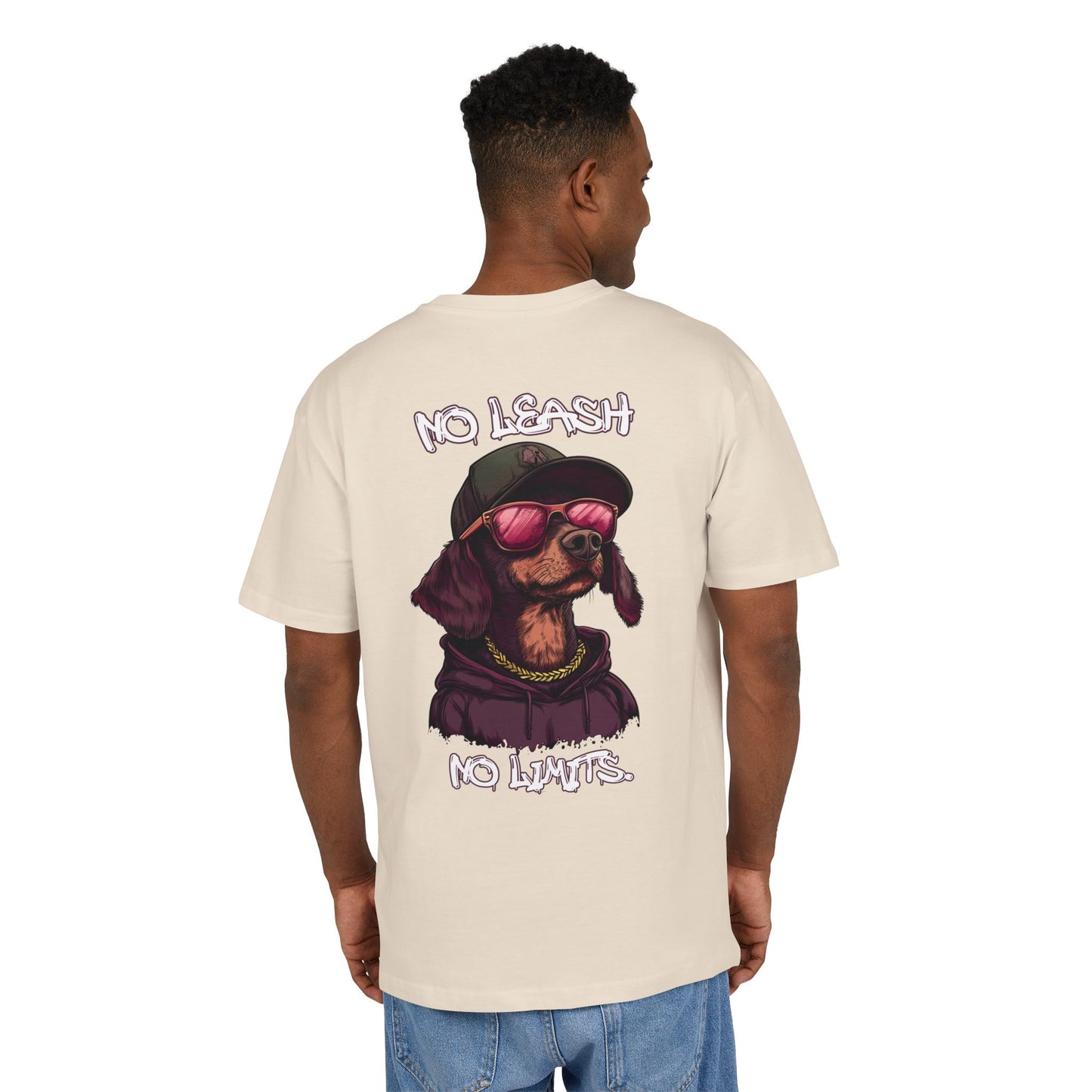 No Leash, No Limits – Hip Hop Dog Next Level Oversized Tee Streetwear Backprint