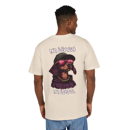 No Leash, No Limits – Hip Hop Dog Next Level Oversized Tee Streetwear Backprint