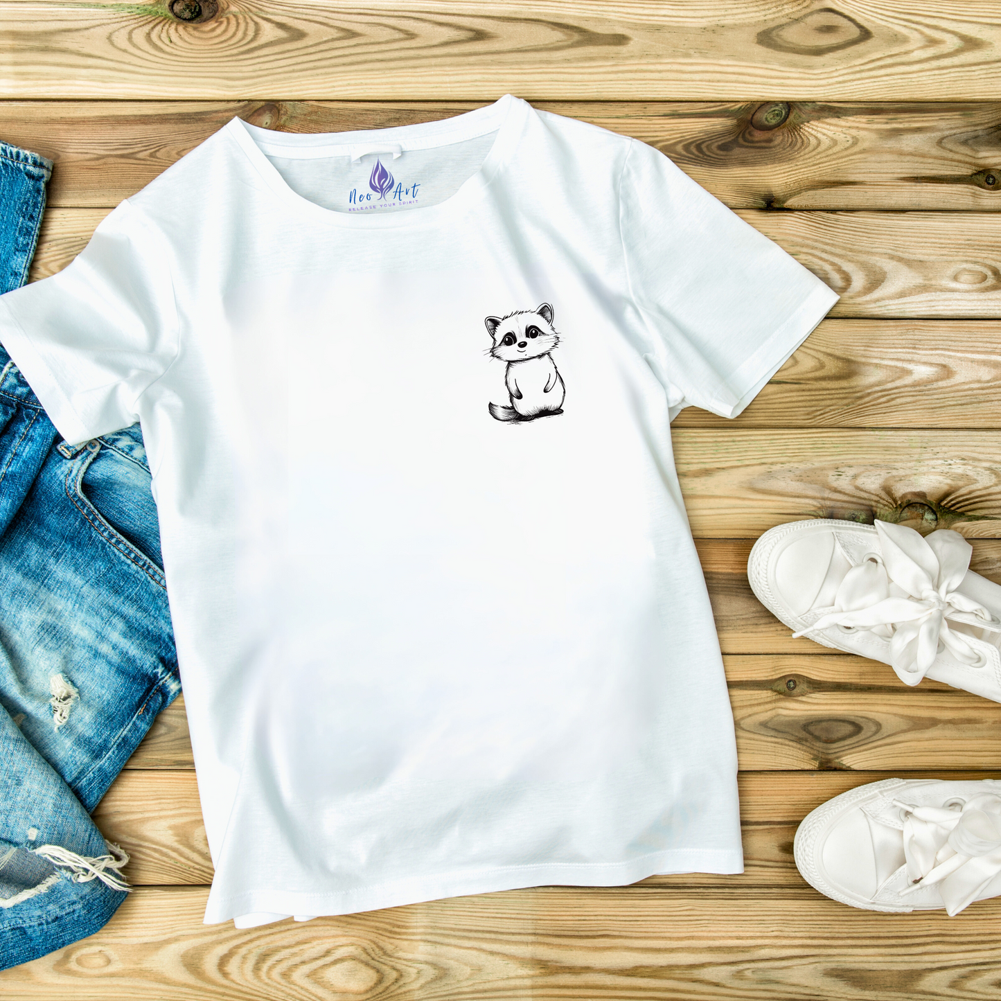 Cute Raccoon T-Shirt – Minimalist Valentine’s Day Gift for Her